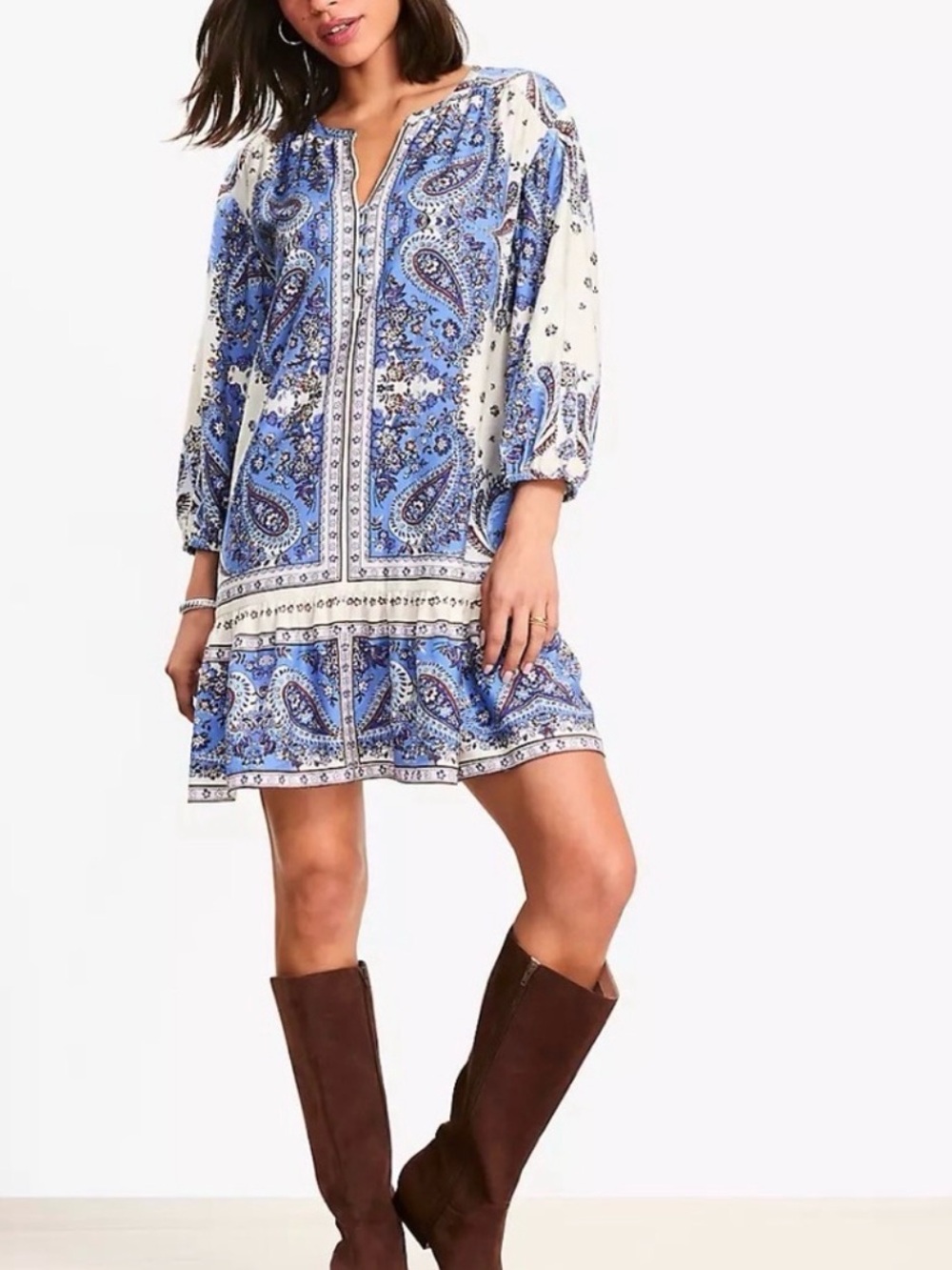 LOFT Bandana Print Paisley Long-Sleeve Mini Dress